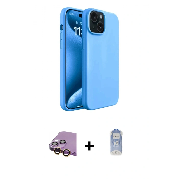 MARSİLYAN™- iPhone 15 Plus Kılıf Kozmos Yansıma Özel Seri - Siyah Joko Magic 5D Cam + Raze Metal Kamera Lens - SI