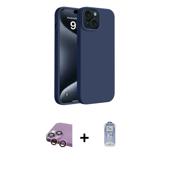 MARSİLYAN™- iPhone 15 Plus Kılıf Kozmos Yansıma Özel Seri - Siyah Joko Magic 5D Cam + Raze Metal Kamera Lens - PE