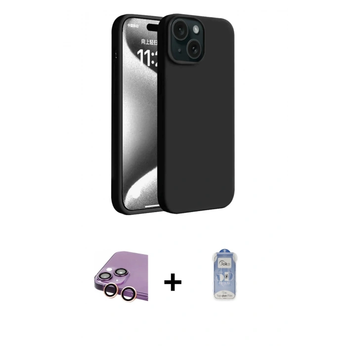 MARSİLYAN™- iPhone 15 Plus Kılıf Kozmos Yansıma Özel Seri - Siyah Joko Magic 5D Cam + Raze Metal Kamera Lens - PE