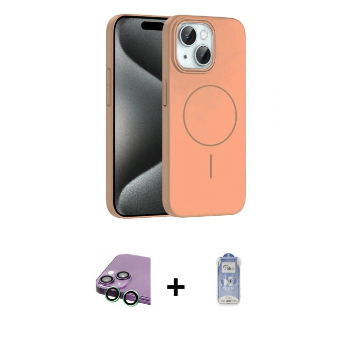 MARSİLYAN™- iPhone 15 Plus Kılıf Siluet Doku Özel Seri - Siyah Joko Magic 5D Cam + Raze Metal Kamera Lens - YL