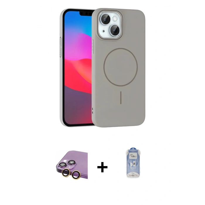 MARSİLYAN™- iPhone 15 Plus Kılıf Siluet Doku Özel Seri - Siyah Joko Magic 5D Cam + Raze Metal Kamera Lens - SI
