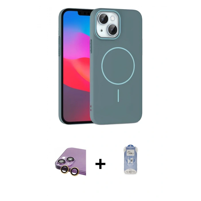 MARSİLYAN™- iPhone 15 Plus Kılıf Siluet Doku Özel Seri - Siyah Joko Magic 5D Cam + Raze Metal Kamera Lens - SI
