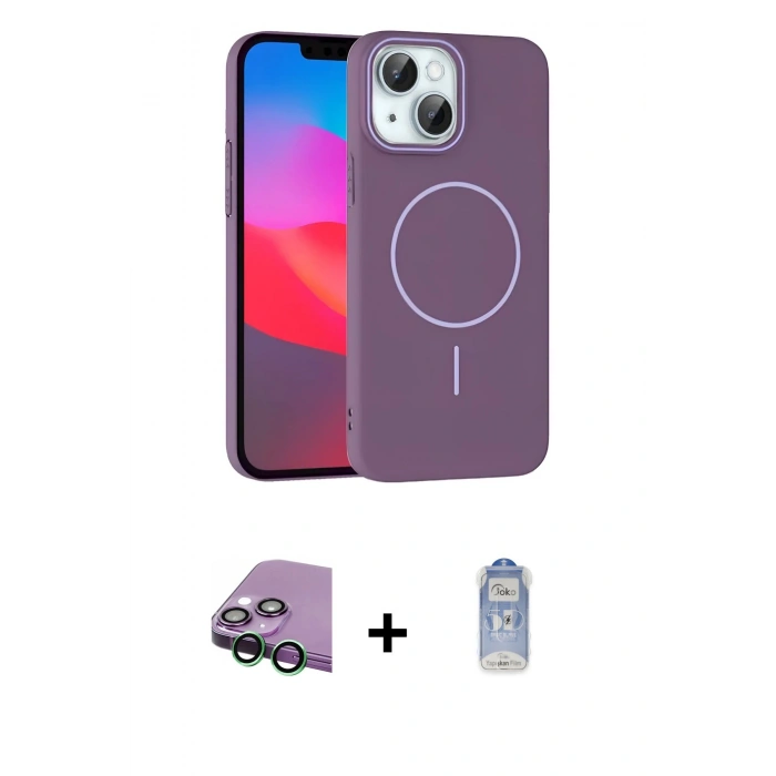 MARSİLYAN™- iPhone 15 Plus Kılıf Siluet Doku Özel Seri - Siyah Joko Magic 5D Cam + Raze Metal Kamera Lens - YL