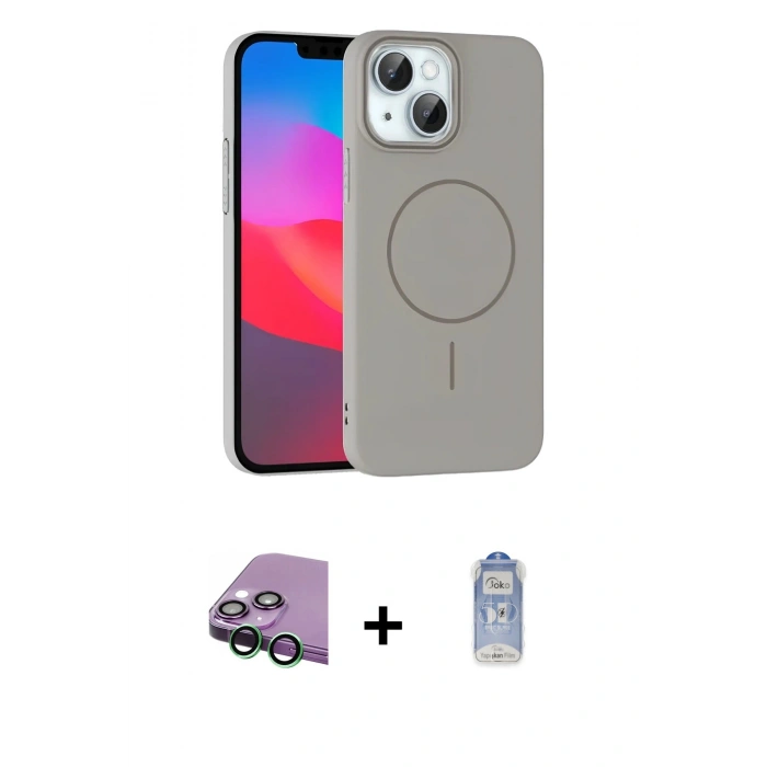 MARSİLYAN™- iPhone 15 Plus Kılıf Siluet Doku Özel Seri - Siyah Joko Magic 5D Cam + Raze Metal Kamera Lens - YL