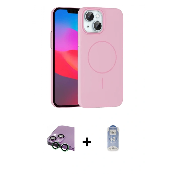 MARSİLYAN™- iPhone 15 Plus Kılıf Siluet Doku Özel Seri - Siyah Joko Magic 5D Cam + Raze Metal Kamera Lens - YL