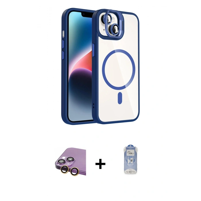 MARSİLYAN™- iPhone 15 Plus Kılıf Yadigar Asil Koleksiyonu - Siyah Joko Magic 5D Cam + Raze Metal Kamera Lens - SI