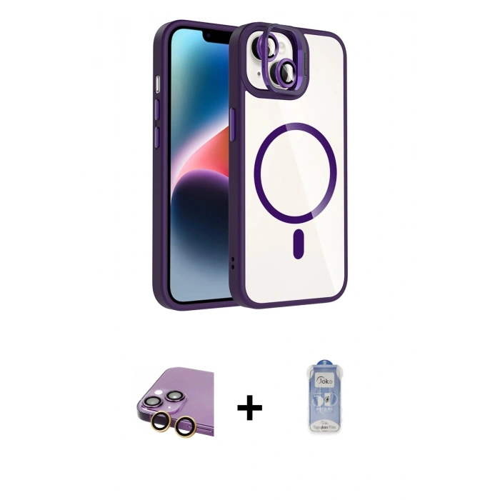 MARSİLYAN™- iPhone 15 Plus Kılıf Yadigar Asil Koleksiyonu - Siyah Joko Magic 5D Cam + Raze Metal Kamera Lens - SI
