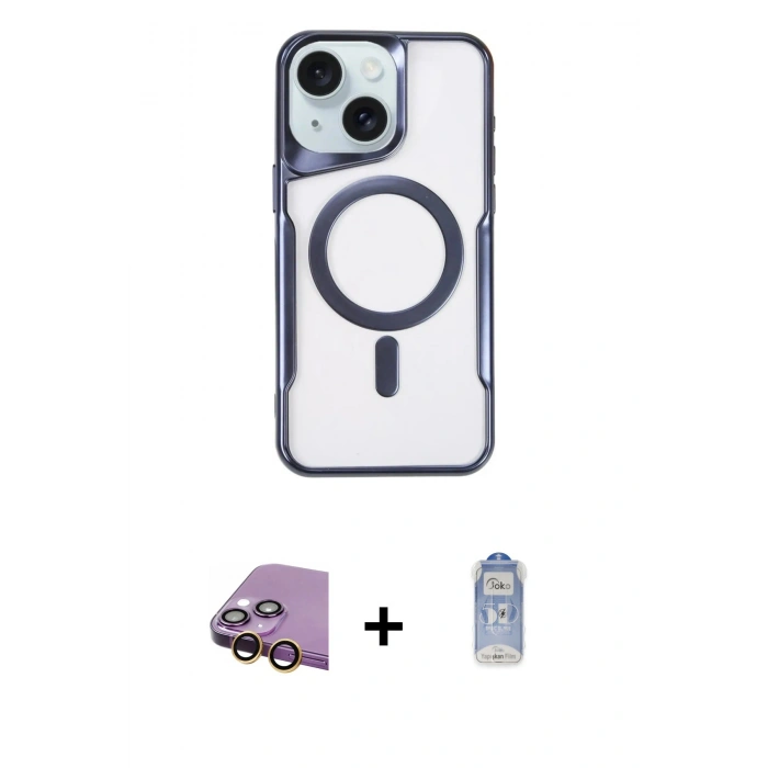 MARSİLYAN™- iPhone 15 Plus Kılıf Yadigar Klasik Özel Seri - Siyah Joko Magic 5D Cam + Raze Metal Kamera Lens - SI