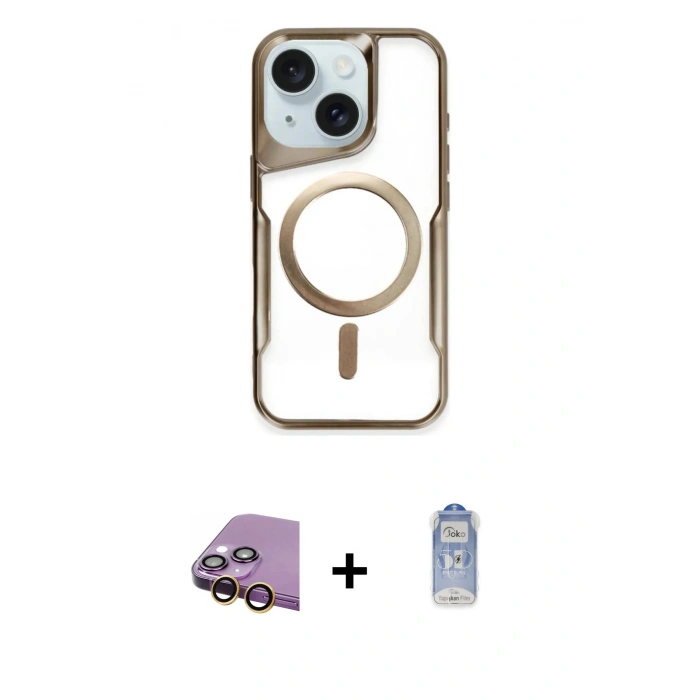 MARSİLYAN™- iPhone 15 Plus Kılıf Yadigar Klasik Özel Seri - Siyah Joko Magic 5D Cam + Raze Metal Kamera Lens - SI