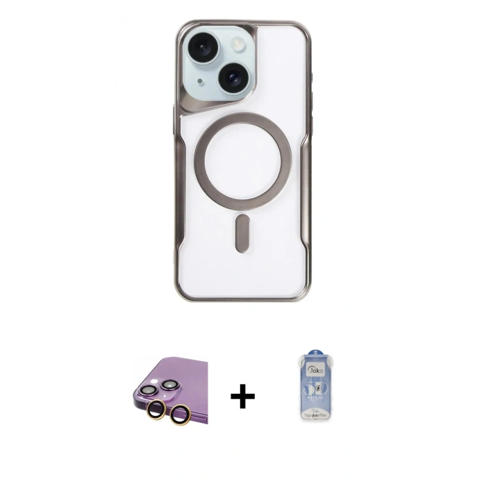 MARSİLYAN™- iPhone 15 Plus Kılıf Yadigar Klasik Özel Seri - Siyah Joko Magic 5D Cam + Raze Metal Kamera Lens - SI