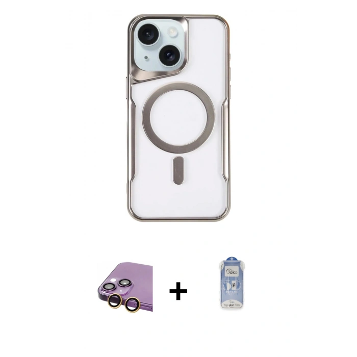 MARSİLYAN™- iPhone 15 Plus Kılıf Yadigar Klasik Özel Seri - Siyah Joko Magic 5D Cam + Raze Metal Kamera Lens - SI