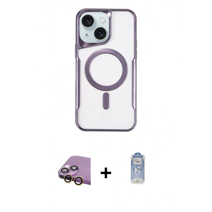 MARSİLYAN™- iPhone 15 Plus Kılıf Yadigar Klasik Özel Seri - Siyah Joko Magic 5D Cam + Raze Metal Kamera Lens - SI