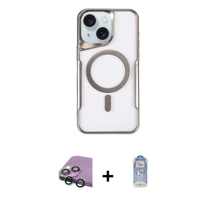 MARSİLYAN™- iPhone 15 Plus Kılıf Yadigar Klasik Özel Seri - Siyah Joko Magic 5D Cam + Raze Metal Kamera Lens - YL