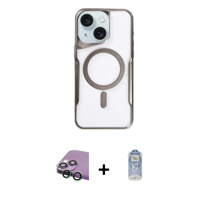 MARSİLYAN™- iPhone 15 Plus Kılıf Yadigar Klasik Özel Seri - Siyah Joko Magic 5D Cam + Raze Metal Kamera Lens - YL