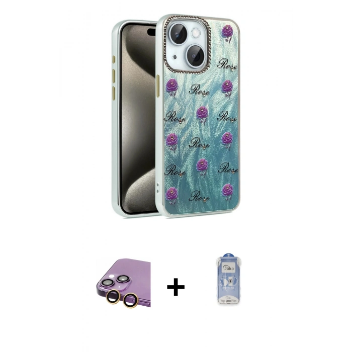 MARSİLYAN™- iPhone 15 Plus Kılıf Zirve Modern Prime - Siyah Joko Magic 5D Cam + Sarı Raze Metal Kamera Lens
