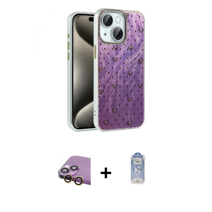 MARSİLYAN™- iPhone 15 Plus Kılıf Zirve Modern Prime - Siyah Joko Magic 5D Cam + Sarı Raze Metal Kamera Lens