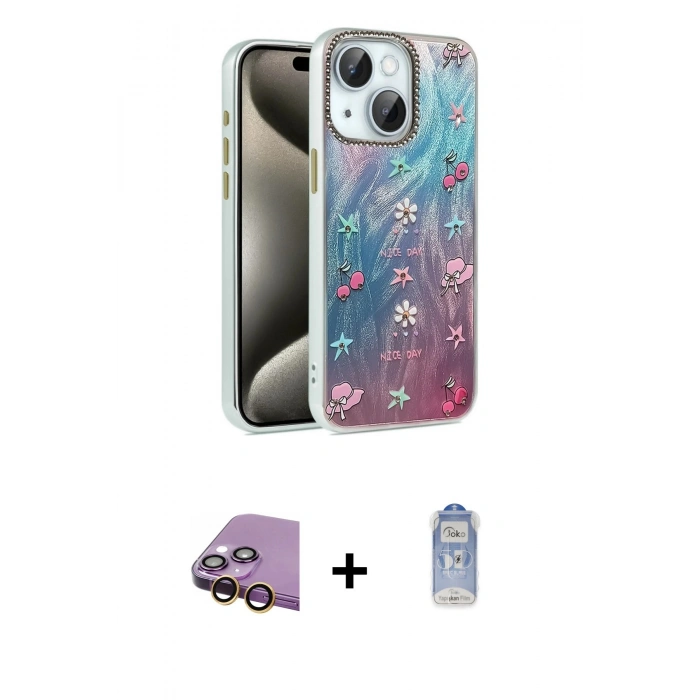 MARSİLYAN™- iPhone 15 Plus Kılıf Zirve Modern Prime - Siyah Joko Magic 5D Cam + Sarı Raze Metal Kamera Lens