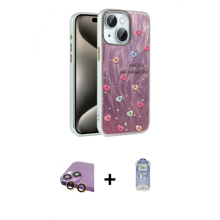 MARSİLYAN™- iPhone 15 Plus Kılıf Zirve Modern Prime - Siyah Joko Magic 5D Cam + Sarı Raze Metal Kamera Lens