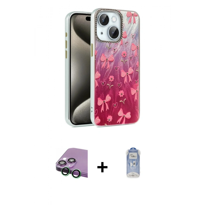 MARSİLYAN™- iPhone 15 Plus Kılıf Zirve Modern Prime - Siyah Joko Magic 5D Cam + Raze Metal Kamera Lens - YL