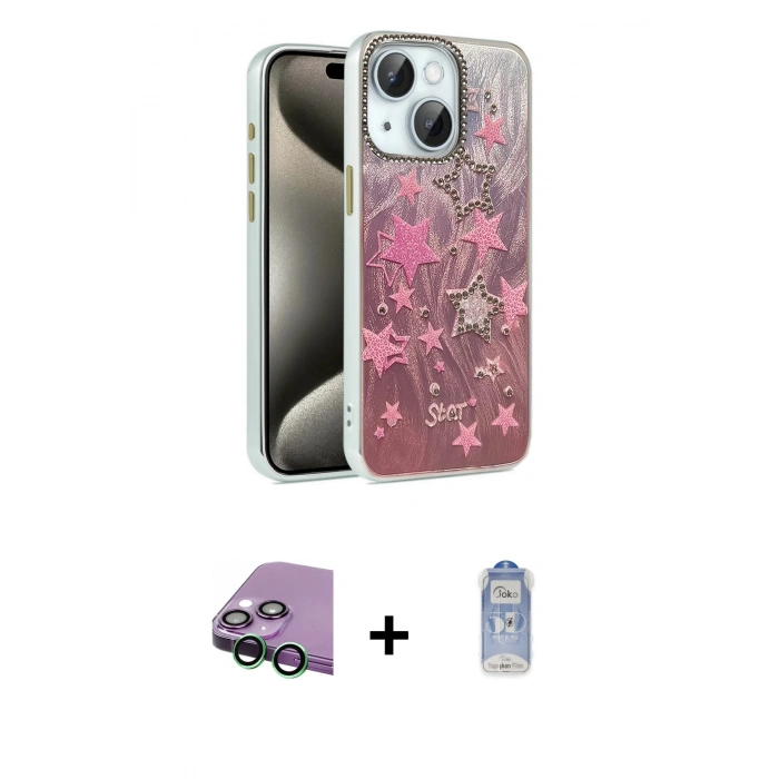 MARSİLYAN™- iPhone 15 Plus Kılıf Zirve Modern Prime - Siyah Joko Magic 5D Cam + Raze Metal Kamera Lens - YL