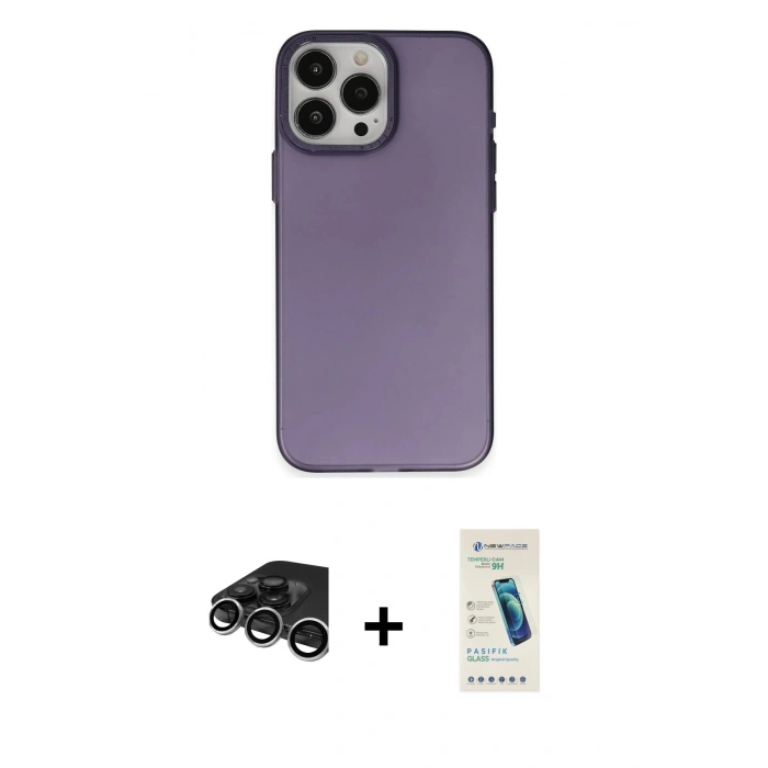MARSİLYAN™- iPhone 15 Pro Kılıf Ahenk Çizgi Prime - Şeffaf Pasifik Cam Ekran Koruyucu + Raze Metal Kamera Lens - GS