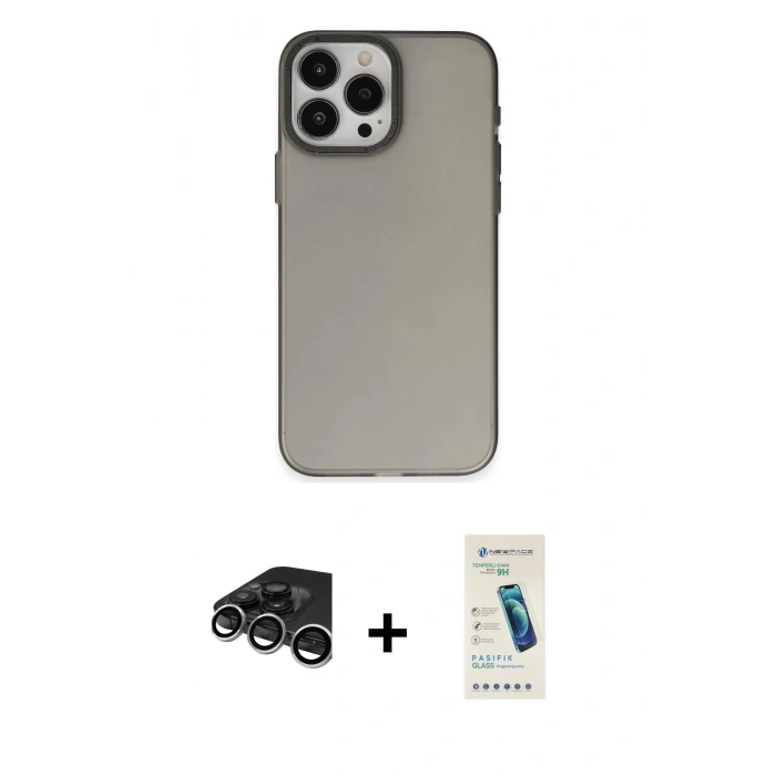 MARSİLYAN™- iPhone 15 Pro Kılıf Ahenk Çizgi Prime - Şeffaf Pasifik Cam Ekran Koruyucu + Raze Metal Kamera Lens - GS