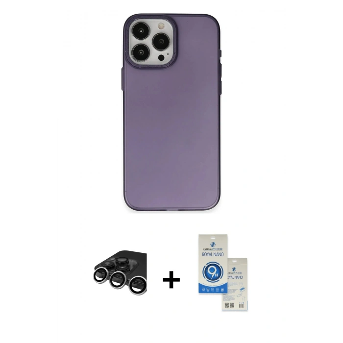 MARSİLYAN™- iPhone 15 Pro Kılıf Ahenk Çizgi Prime - Şeffaf Royal Nano Ekran Koruyucu + Raze Metal Kamera Lens - GS