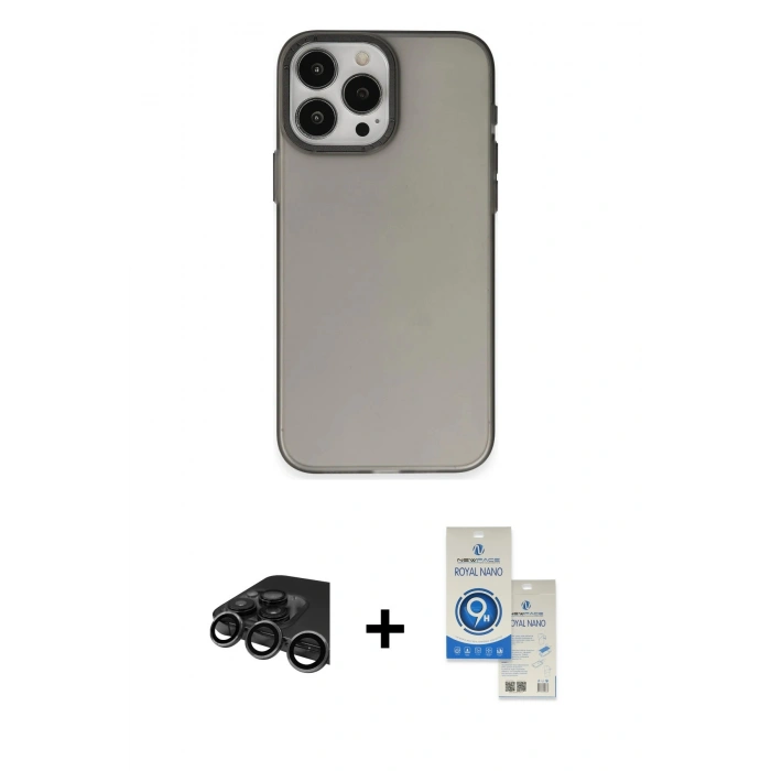 MARSİLYAN™- iPhone 15 Pro Kılıf Ahenk Çizgi Prime - Şeffaf Royal Nano Ekran Koruyucu + Raze Metal Kamera Lens - TMGI