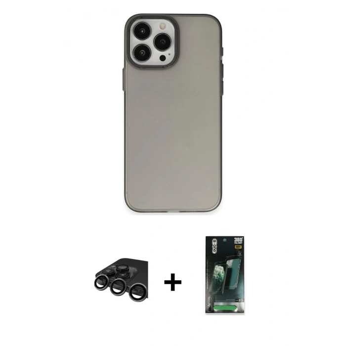 MARSİLYAN™- iPhone 15 Pro Kılıf Ahenk Çizgi Prime - Siyah 360 Mat Full Body Arka Koruyucu + Raze Metal Kamera Lens - TMGI