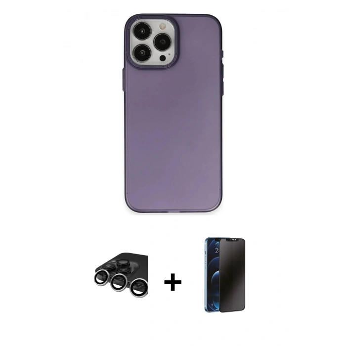 MARSİLYAN™- iPhone 15 Pro Kılıf Ahenk Çizgi Prime - Siyah 3D Antistatik Hayalet Cam Ekran Koruyucu + Raze Metal Kamera Lens - GS