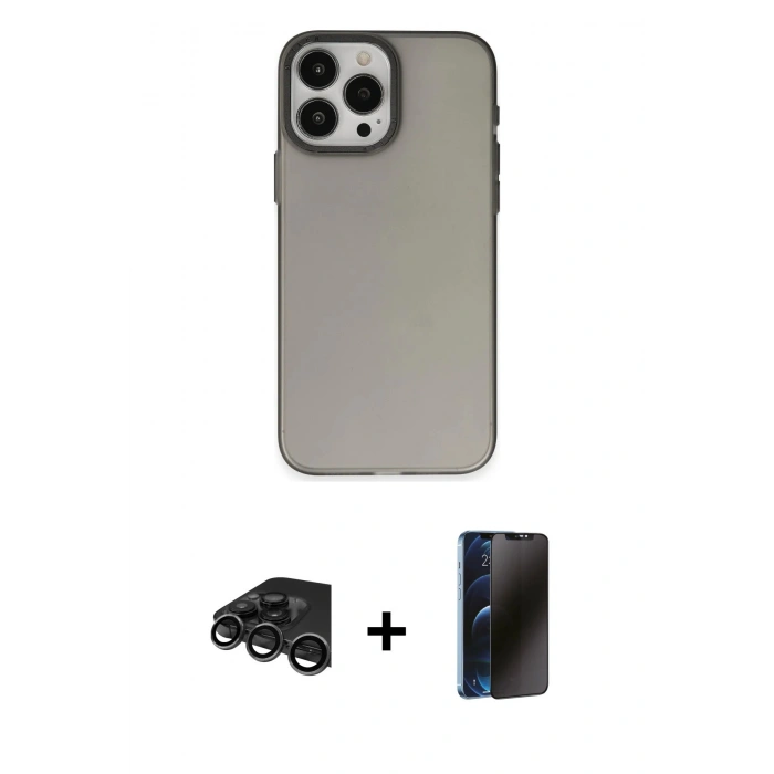 MARSİLYAN™- iPhone 15 Pro Kılıf Ahenk Çizgi Prime - Siyah 3D Antistatik Hayalet Cam Ekran Koruyucu + Raze Metal Kamera Lens - TMGI