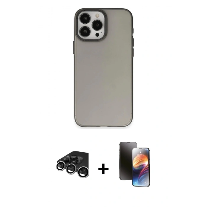 MARSİLYAN™- iPhone 15 Pro Kılıf Ahenk Çizgi Prime - Siyah 3D Antistatik Mat Seramik Nano Ekran Koruyucu + Raze Metal Kamera Lens - GS