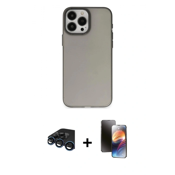 MARSİLYAN™- iPhone 15 Pro Kılıf Ahenk Çizgi Prime - Siyah 3D Antistatik Mat Seramik Nano Ekran Koruyucu + Raze Metal Kamera Lens - LT