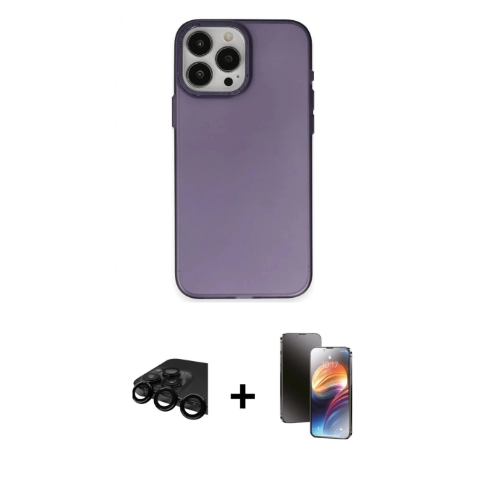 MARSİLYAN™- iPhone 15 Pro Kılıf Ahenk Çizgi Prime - Siyah 3D Antistatik Mat Seramik Nano Ekran Koruyucu + Raze Metal Kamera Lens - SH