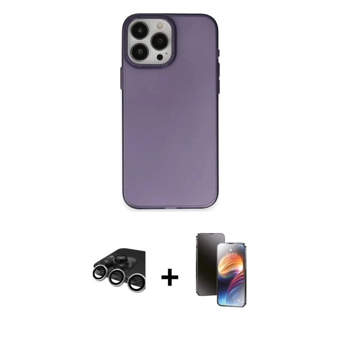 MARSİLYAN™- iPhone 15 Pro Kılıf Ahenk Çizgi Prime - Siyah 3D Antistatik Mat Seramik Nano Ekran Koruyucu + Raze Metal Kamera Lens - GS