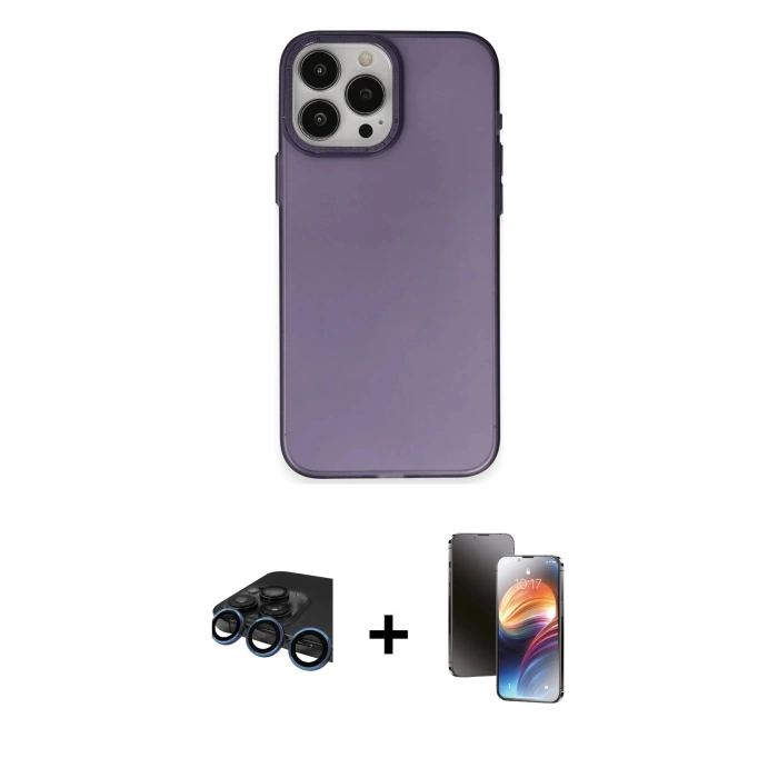 MARSİLYAN™- iPhone 15 Pro Kılıf Ahenk Çizgi Prime - Siyah 3D Antistatik Mat Seramik Nano Ekran Koruyucu + Raze Metal Kamera Lens - LT