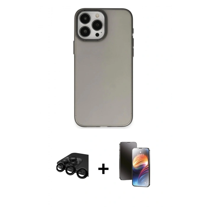 MARSİLYAN™- iPhone 15 Pro Kılıf Ahenk Çizgi Prime - Siyah 3D Antistatik Mat Seramik Nano Ekran Koruyucu + Raze Metal Kamera Lens - SH
