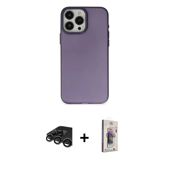 MARSİLYAN™- iPhone 15 Pro Kılıf Ahenk Çizgi Prime - Siyah Bilvis 3D Cam Ekran Koruyucu + Raze Metal Kamera Lens - TMGI
