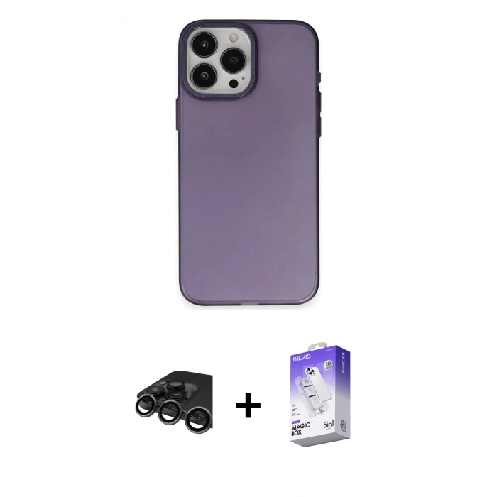 MARSİLYAN™- iPhone 15 Pro Kılıf Ahenk Çizgi Prime - Siyah Bilvis 5in1 3D Magic Cam Ekran Koruyucu + Raze Metal Kamera Lens - TMGI