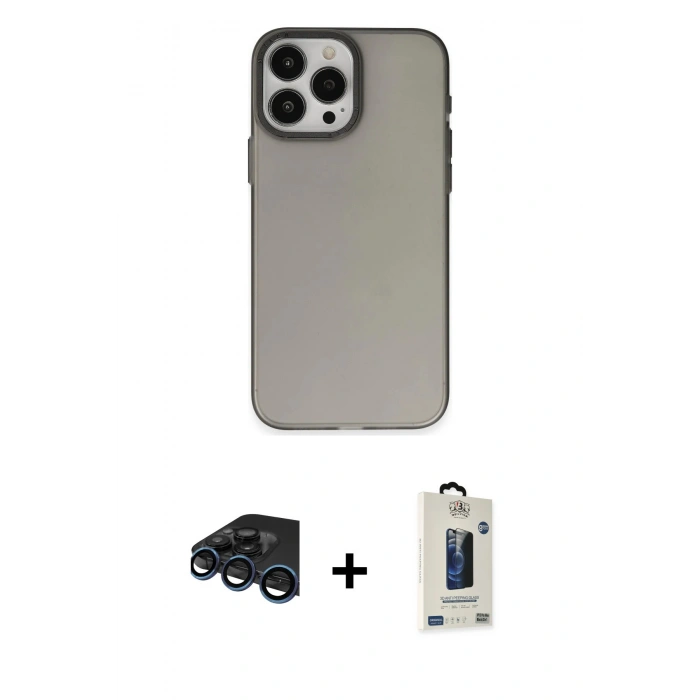 MARSİLYAN™- iPhone 15 Pro Kılıf Ahenk Çizgi Prime - Siyah Bilvis Hayalet Cam Ekran Koruyucu + Raze Metal Kamera Lens - LT