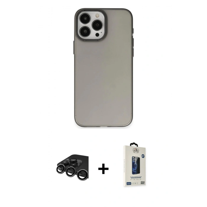 MARSİLYAN™- iPhone 15 Pro Kılıf Ahenk Çizgi Prime - Siyah Bilvis Hayalet Cam Ekran Koruyucu + Raze Metal Kamera Lens - TMGI