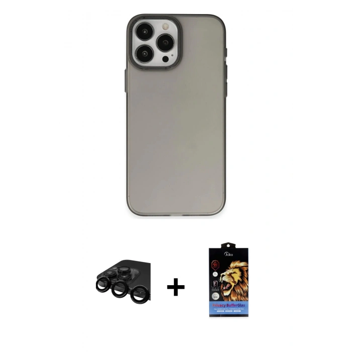 MARSİLYAN™- iPhone 15 Pro Kılıf Ahenk Çizgi Prime - Siyah Buffer Hayalet Cam Ekran Koruyucu + Raze Metal Kamera Lens - SH