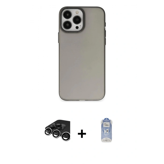MARSİLYAN™- iPhone 15 Pro Kılıf Ahenk Çizgi Prime - Siyah Joko Magic 5D Cam + Raze Metal Kamera Lens - GS
