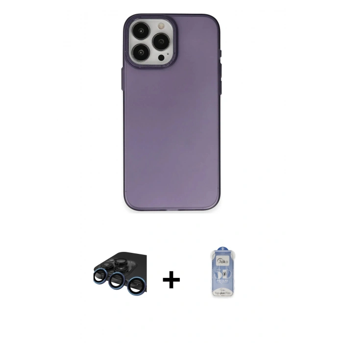 MARSİLYAN™- iPhone 15 Pro Kılıf Ahenk Çizgi Prime - Siyah Joko Magic 5D Cam + Raze Metal Kamera Lens - LT