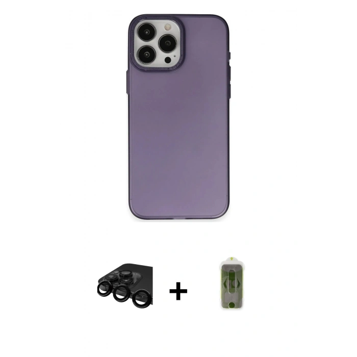 MARSİLYAN™- iPhone 15 Pro Kılıf Ahenk Çizgi Prime - Siyah Joko Magic 5D Hayalet Cam + Raze Metal Kamera Lens - SH