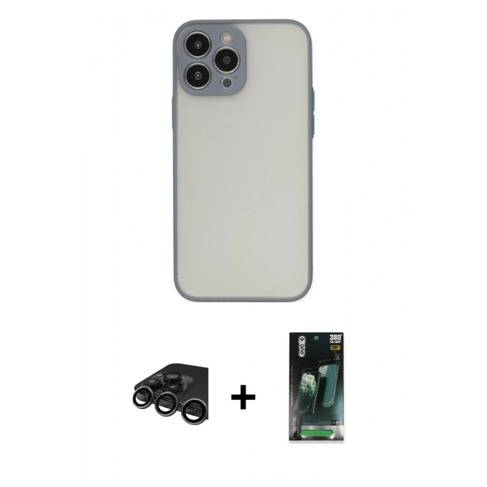 MARSİLYAN™- iPhone 15 Pro Kılıf Ahenk Çizgi Serisi - Şeffaf 360 Full Body Arka Koruyucu + Raze Metal Kamera Lens - TMGI