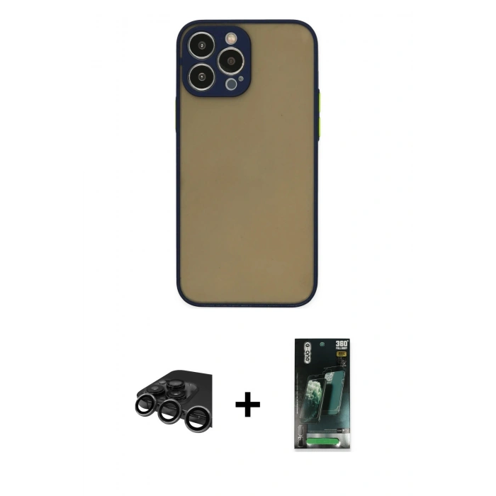 MARSİLYAN™- iPhone 15 Pro Kılıf Ahenk Çizgi Serisi - Şeffaf 360 Full Body Arka Koruyucu + Raze Metal Kamera Lens - TMGI