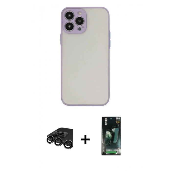 MARSİLYAN™- iPhone 15 Pro Kılıf Ahenk Çizgi Serisi - Şeffaf 360 Full Body Arka Koruyucu + Raze Metal Kamera Lens - TMGI