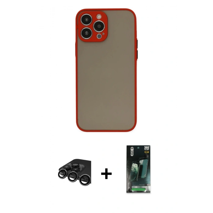 MARSİLYAN™- iPhone 15 Pro Kılıf Ahenk Çizgi Serisi - Şeffaf 360 Full Body Arka Koruyucu + Raze Metal Kamera Lens - TMGI