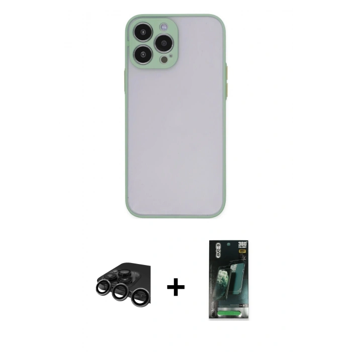 MARSİLYAN™- iPhone 15 Pro Kılıf Ahenk Çizgi Serisi - Şeffaf 360 Full Body Arka Koruyucu + Raze Metal Kamera Lens - TMGI